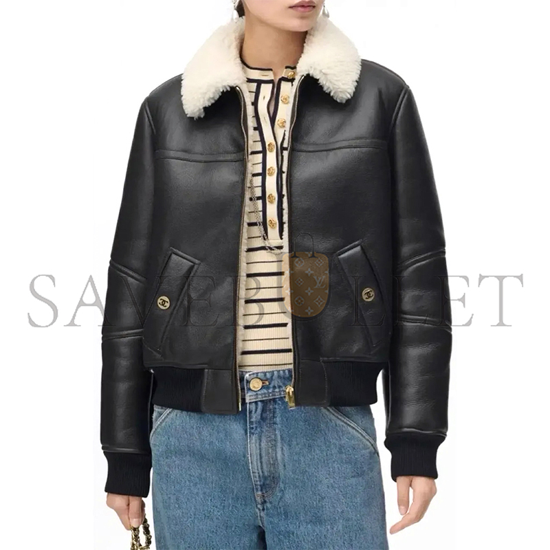 CHANEL JACKET SHEARLING LAMBSKIN BLACK & WHITE